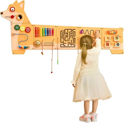 VEVOR Dinosaur Activity Busy Board Wall, 11 Activities Board, Montessori Sensory Wall Panel for Kids 3-12 Years, Sensory Activity Panel, Ideal for Toddler Playroom Nursery Classroom in Kuwait