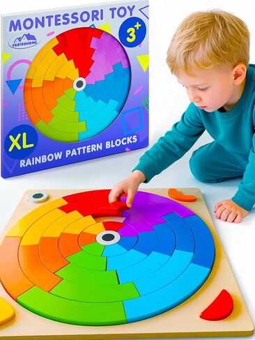 Preschool learning activities Montessori toys – rainbow wooden pattern blocks tangrams color sorting stacking educational games for kids fine motor skills baby girls and boys for 3 4 5 years old (XL) in Kuwait