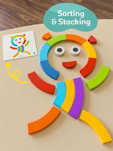 Preschool learning activities Montessori toys – rainbow wooden pattern blocks tangrams color sorting stacking educational games for kids fine motor skills baby girls and boys for 3 4 5 years old (XL) in Kuwait