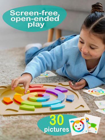 Preschool learning activities Montessori toys – rainbow wooden pattern blocks tangrams color sorting stacking educational games for kids fine motor skills baby girls and boys for 3 4 5 years old (XL) in Kuwait