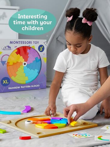 Preschool learning activities Montessori toys – rainbow wooden pattern blocks tangrams color sorting stacking educational games for kids fine motor skills baby girls and boys for 3 4 5 years old (XL) in Kuwait