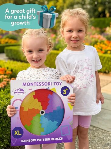 Preschool learning activities Montessori toys – rainbow wooden pattern blocks tangrams color sorting stacking educational games for kids fine motor skills baby girls and boys for 3 4 5 years old (XL) in Kuwait