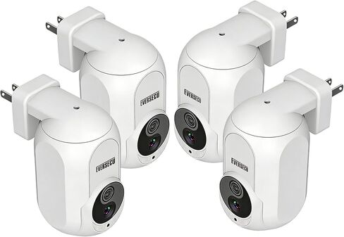 EVERSECU 2K Plug&Play Wireless PTZ Security Camera, Built-in Power Outlet Plug, Motion detction, Humanoid Auto Tracking, 2-Way Audio, Spotlight Color Night Vision, Supports ONVIF & RTSP & Alexa(4pack) in Kuwait