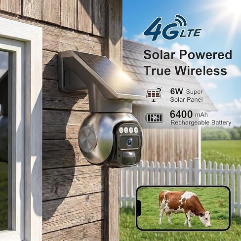 4G LTE Solar Security Camera 3MP Wireless Outdoor Camera No WiFi Needed 360 Degree PTZ Auto Tracking Instant Motion Alert Night Vision Two Way Talk Built in SIM Card Waterproof in Kuwait