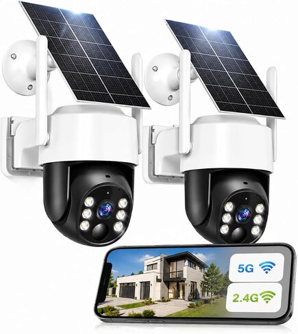 WESECUU 2K/4MP Solar Security Cameras System Wireless Outdoor, Battery Powered WiFi Camera for Home Security, Panoramic PTZ, Auto Tracking, Human/Vehicle Detection, Color Night Vision (2 Pack) in Kuwait