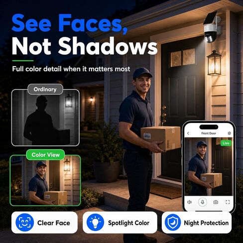 WESECUU 2K/4MP Solar Security Cameras System Wireless Outdoor, Battery Powered WiFi Camera for Home Security, Panoramic PTZ, Auto Tracking, Human/Vehicle Detection, Color Night Vision (2 Pack) in Kuwait