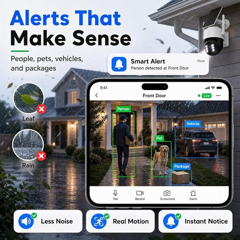 WESECUU 2K/4MP Solar Security Cameras System Wireless Outdoor, Battery Powered WiFi Camera for Home Security, Panoramic PTZ, Auto Tracking, Human/Vehicle Detection, Color Night Vision (2 Pack) in Kuwait