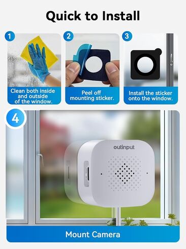 Outinput Window Camera, 2K 3MP WiFi Security Camera for Home Security, AI Color Night Vision, Motion Detection with Instant Alerts, 24/7 Recording, App Control, Works with Glass Window in Kuwait