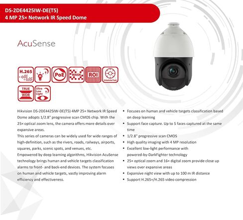 DS-2DE4425IW-DE 4MP PTZ POE Camera 25× Optical 16× Digital Zoom Ⲏіkconnect | DarkFighter Network Speed IP Dome 100M Distance Support Face Capture Human/Vehicle Detection IP67 H.265+ in Kuwait