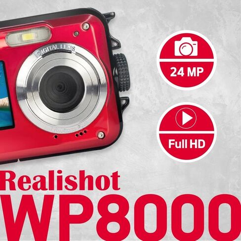 AGFA Photo Realishot WP8000 - Waterproof Digital Camera, 24 MP, Full HD Video, Dual LCD Screen, 16x Digital Zoom, Digital Stabilizer, Lithium Battery | Lithium Battery, 24 MP, 16x Zoom, Full HD Video, Dual LCD Screen in Saudi Arabia