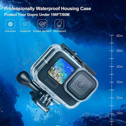 60M Waterproof Case, 196FT Underwater Protective Housing Case for Hero11 Hero10 Hero9 Black, with Quick Release Mount and Thumbscrew in Kuwait