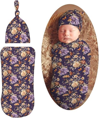 Watercolor Crocodiles Newborn Swaddle Blankets Hat Sets Soft Baby Receiving Blanket Swaddle Sack for Baby Shower Infant Boy Girl Gift in Kuwait