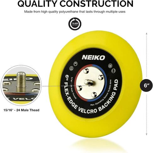Neiko 30267A Flexible-Edge Hook-and-Loop PU Backing Pad for DA Sander Polisher Buffer, 6 Inches by 5/16 Inches, 24 Thread in Kuwait