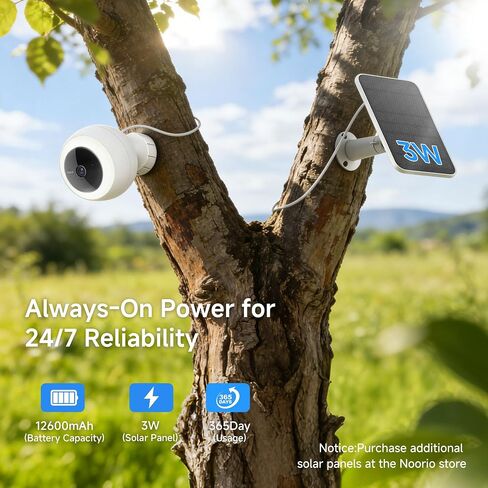 Noorio 2K Wireless Outdoor Security Camera, Battery/Solar Powered Camera | 600lm Spotlight, AI Detection, Rechargeable 12600mAh Battery, 16GB Local Storage, Color Night Vision, 2.4GHz WiFi, B310 in Kuwait