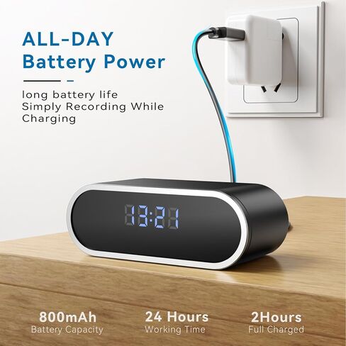 Wireless WiFi Security Camera, Nanny Cam for Home, Indoor Camera with Clock with App Control, AI Motion Detection, Loop Recording, Night Vision, Local & Cloud Storage, Easy to Use in Kuwait