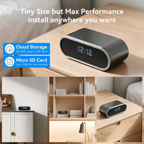 Wireless WiFi Security Camera, Nanny Cam for Home, Indoor Camera with Clock with App Control, AI Motion Detection, Loop Recording, Night Vision, Local & Cloud Storage, Easy to Use in Kuwait