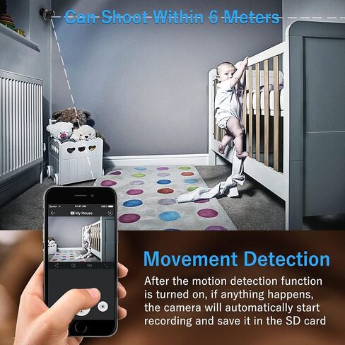 HsiaoPun HD 4K WiFi Wireless Camera, Equipped with Night Vision and Motion Detection Functions, Supports 32GB SD Card - APP Control Camera for Baby, Pets-(Video Only) in Kuwait