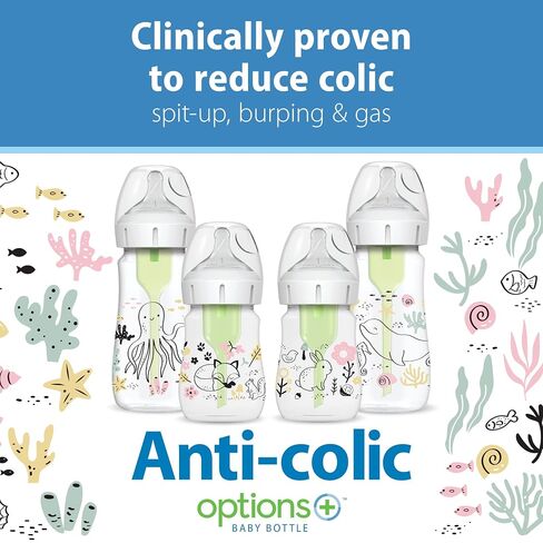 Dr. Brown's Anti-Colic Options + Wide-Neck Baby Bottle Designer Edition, Woodland, 5 oz/150 mL + Ocean, 9oz/270mL, Level 1 Slow Flow Nipple, 0m+, 4-Pack in Kuwait