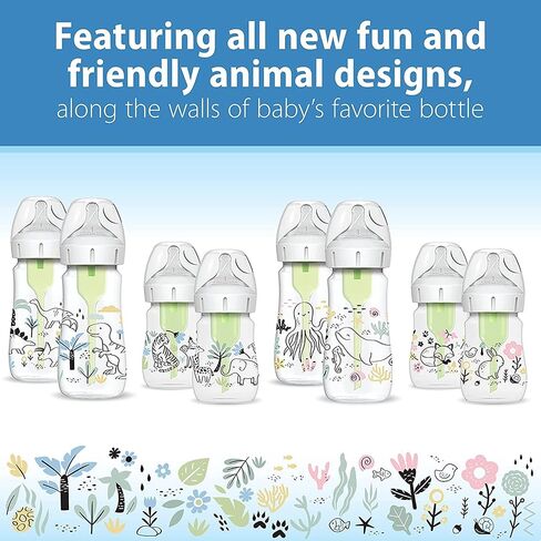 Dr. Brown's Anti-Colic Options + Wide-Neck Baby Bottle Designer Edition, Woodland, 5 oz/150 mL + Ocean, 9oz/270mL, Level 1 Slow Flow Nipple, 0m+, 4-Pack in Kuwait