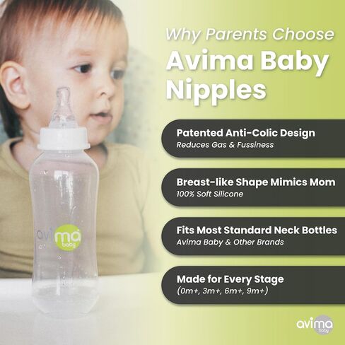 Avima Anti Colic Nipples for Narrow Neck Bottles, 4-7M, (Pack of 6) | Medium Flow. Stage 2. in Kuwait