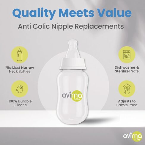 Avima Anti Colic Nipples for Narrow Neck Bottles, 4-7M, (Pack of 6) | Medium Flow. Stage 2. in Kuwait