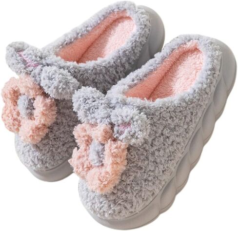 Women's Slippers Adult Warm Plush Flowers Indoor Non-slip Home Thick Bottom Winter Men's Cotton in Kuwait