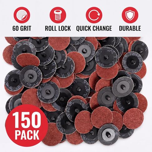 Elsjoy 150 Pcs 2 inch Sanding Discs 60 Grit, Quick Change Roll Lock Disc, Die Grinder Sanding Disc for Surface Prep, Paint Removal, Polishing, Finishing in Kuwait