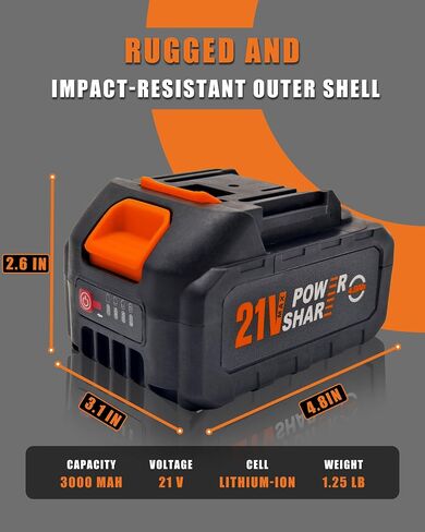 21V Lithium Battery Pack with Charger for Cordless Power Washer，Rugged Black Orange in Kuwait