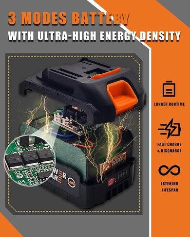 21V Lithium Battery Pack with Charger for Cordless Power Washer，Rugged Black Orange in Kuwait