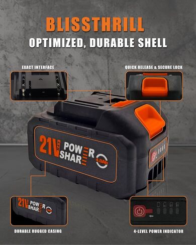21V Lithium Battery Pack with Charger for Cordless Power Washer，Rugged Black Orange in Kuwait