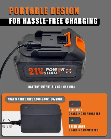 21V Lithium Battery Pack with Charger for Cordless Power Washer，Rugged Black Orange in Kuwait