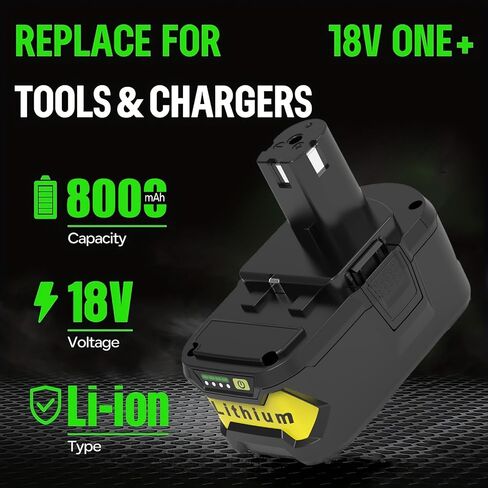 ANTRobut 2Packs 8.0Ah 18 Volt Replacement for Ryobi Battery 18V P108 P102 P103 P104 P105 P107 P109 P122 P190 in Kuwait