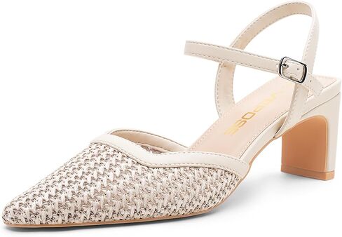 Vepose Women's Dressy Woven Raffia Pumps, Pointed Toe Ankle Strap Heels | Closed Toe Block Chunky 3 Inch Short Heel, Casual Comfy Wedding, Office Work, Party Styling Business Mesh Shoes in Kuwait