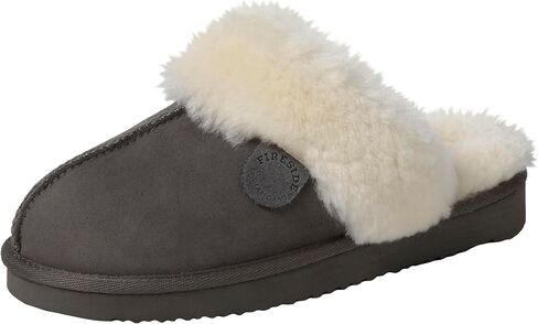 Dearfoams Women's Fireside Sydney Shearling Fur Indoor/Outdoor Scuff Slipper with Wide Widths, Grey Multi, 9 in Kuwait