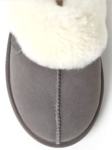 Dearfoams Women's Fireside Sydney Shearling Fur Indoor/Outdoor Scuff Slipper with Wide Widths, Grey Multi, 9 in Kuwait