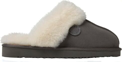 Dearfoams Women's Fireside Sydney Shearling Fur Indoor/Outdoor Scuff Slipper with Wide Widths, Grey Multi, 9 in Kuwait