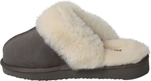 Dearfoams Women's Fireside Sydney Shearling Fur Indoor/Outdoor Scuff Slipper with Wide Widths, Grey Multi, 9 in Kuwait