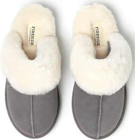 Dearfoams Women's Fireside Sydney Shearling Fur Indoor/Outdoor Scuff Slipper with Wide Widths, Grey Multi, 9 in Kuwait