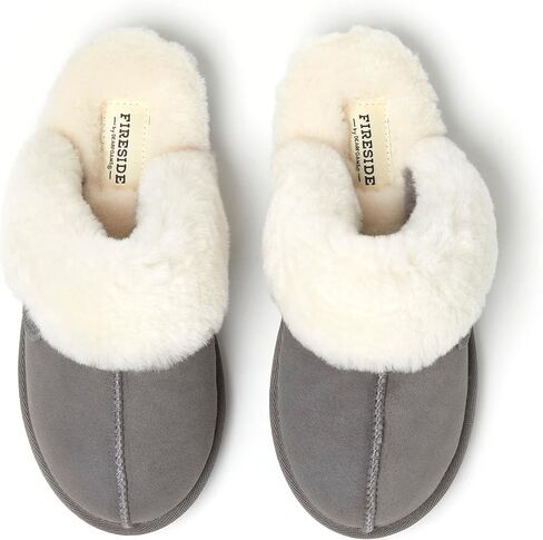 Dearfoams Women's Fireside Sydney Shearling Fur Indoor/Outdoor Scuff Slipper with Wide Widths, Grey Multi, 9 in Kuwait
