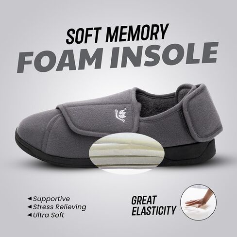 Diabetic Slippers Women, Lymphedema Shoes, Edema Shoes Swollen Feet, Indoor and Outdoor Hook and Loop, Non Slip House Shoes (Grey, 10 WIDE) in Kuwait