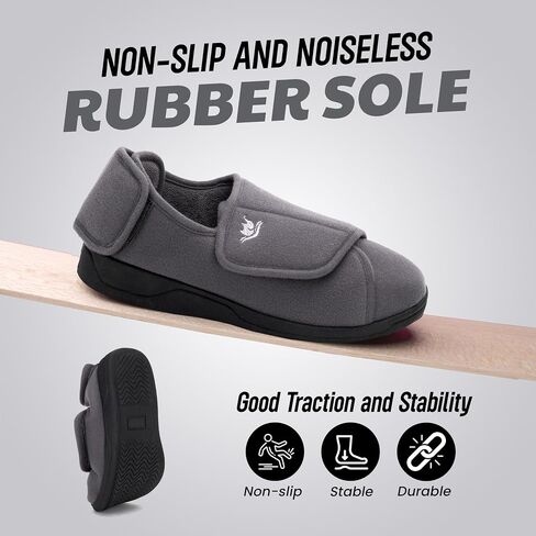 Diabetic Slippers Women, Lymphedema Shoes, Edema Shoes Swollen Feet, Indoor and Outdoor Hook and Loop, Non Slip House Shoes (Grey, 10 WIDE) in Kuwait