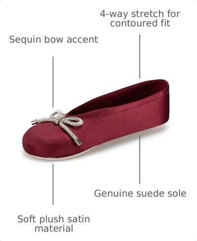 isotoner Women's Classic Stretch Satin Ballerina Slippers with Bow Tie and Leather Sole, Chili, 8-9 in Kuwait