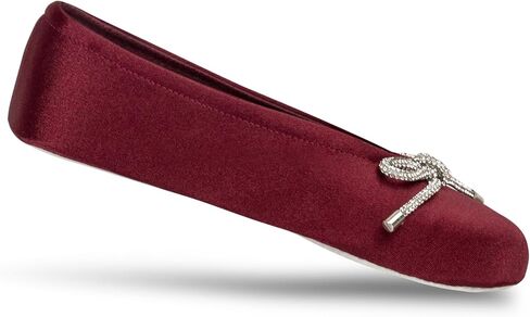 isotoner Women's Classic Stretch Satin Ballerina Slippers with Bow Tie and Leather Sole, Chili, 8-9 in Kuwait