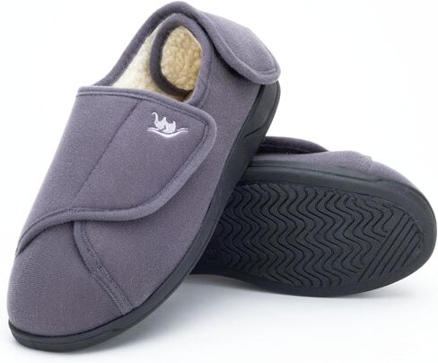 Diabetic Slippers Women, Lymphedema Shoes, Edema Shoes Swollen Feet, Indoor and Outdoor Hook and Loop, Non Slip House Shoes (Grey/White, 11 WIDE) in Kuwait
