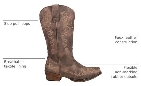 ROPER Womens Riley Scroll Embroidered Snip Toe Casual Boots Mid Calf Low Heel 1-2" - Brown - Size 10.5 M in Kuwait