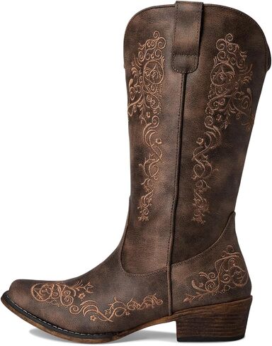 ROPER Womens Riley Scroll Embroidered Snip Toe Casual Boots Mid Calf Low Heel 1-2" - Brown - Size 10.5 M in Kuwait