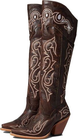 Dan Post Womens Kommotion Embroidered Snip Toe Zippered Casual Boots Over the Knee High Heel 3" & Up - Brown in Kuwait