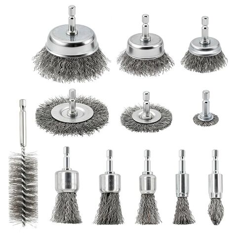 12 Pcs Wire Brush for Drill Set Abrasive Wire Wheel for 1/4" Hex Shank Wire Cup Brush for Drill for Removing Paint and Rust, Metal Carbon Steel in Kuwait