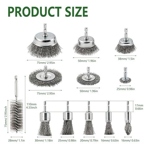 12 Pcs Wire Brush for Drill Set Abrasive Wire Wheel for 1/4" Hex Shank Wire Cup Brush for Drill for Removing Paint and Rust, Metal Carbon Steel in Kuwait