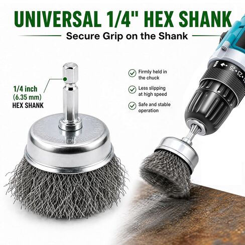 12 Pcs Wire Brush for Drill Set Abrasive Wire Wheel for 1/4" Hex Shank Wire Cup Brush for Drill for Removing Paint and Rust, Metal Carbon Steel in Kuwait